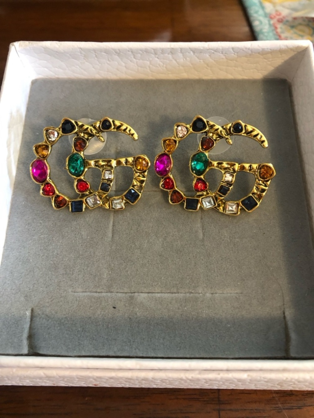 Gold-Tone Stainless Steel Multicolor Crystal Stud Earrings